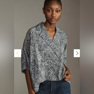 NWOT BY ANTHROPOLOGIE The Dylon Short Sleeve Placket Top Blue Size Medium